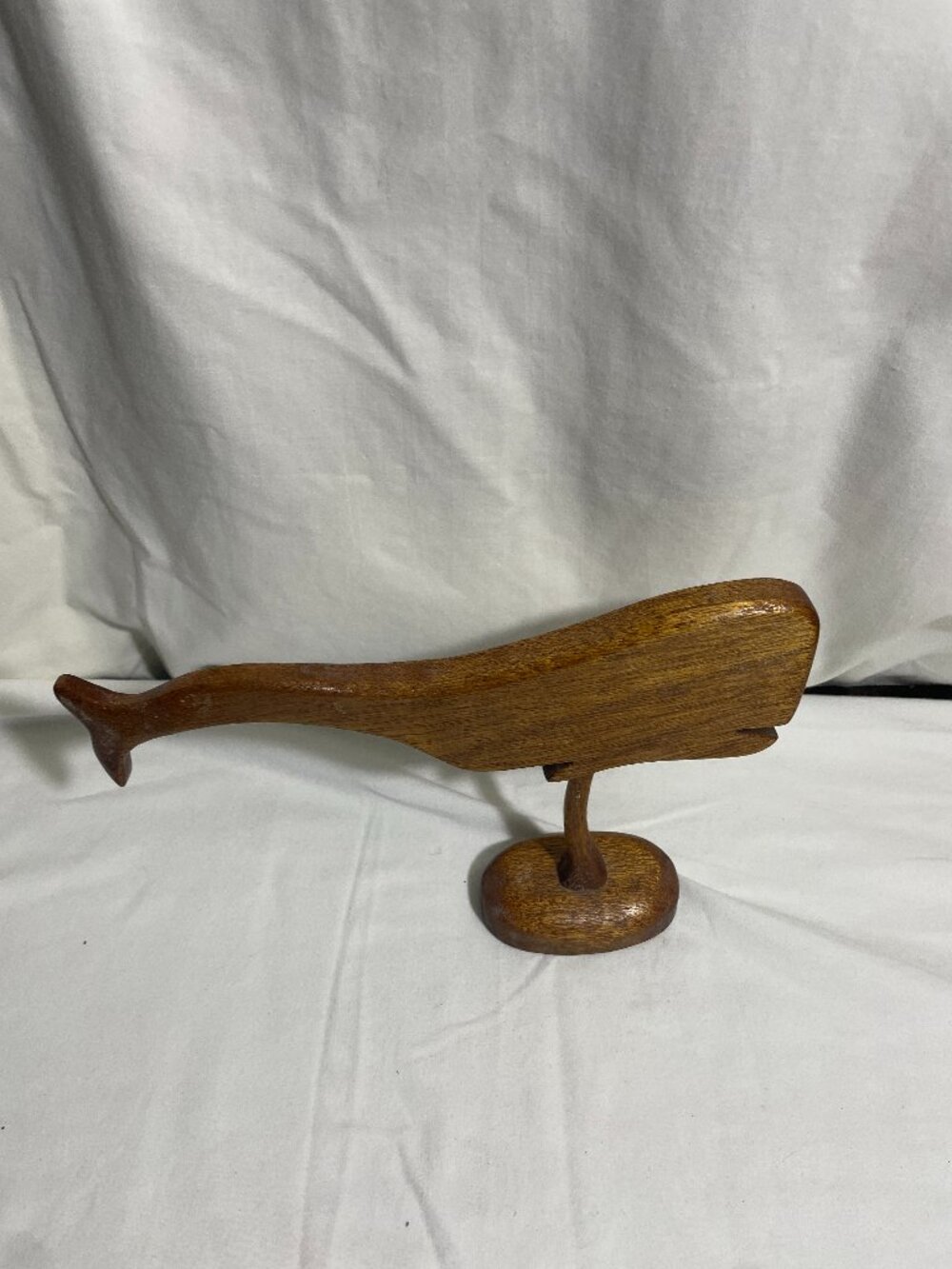 Vintage 1975 Hand Carved Wood Whale Sculpture Folk Art Nautical Decor
